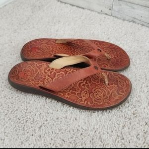 Olukai Paniolo W Women's Size 6 Leather Natural Flip Flops Thongs Sandals